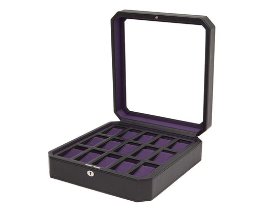 WOLF Windsor 15 Piece Watch Box Black/Purple 458503