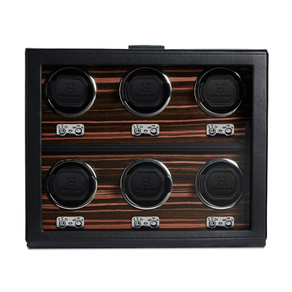 WOLF Heritage Macassar 6 Piece Watch Winder Black 459256