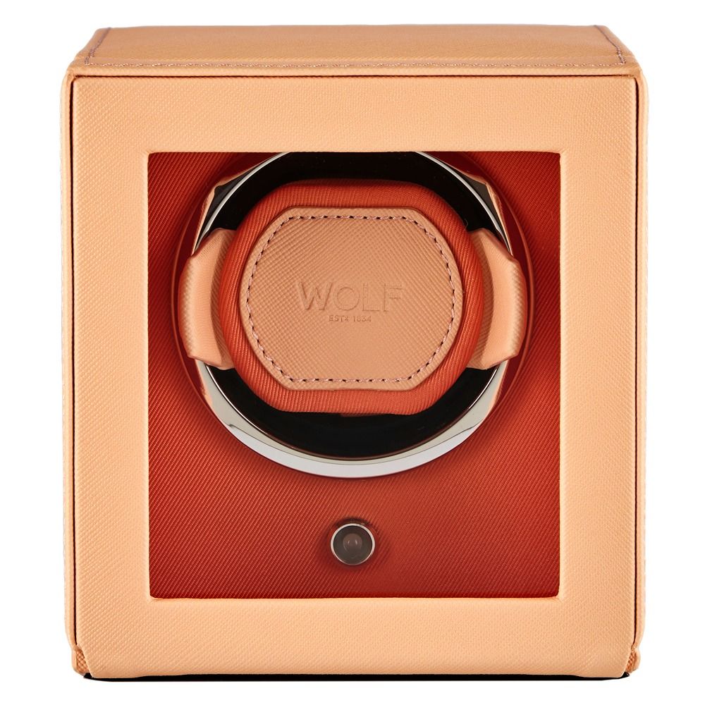 WOLF Cub Single Watch Winder with Cover Seltzer Peach/Orange 461162