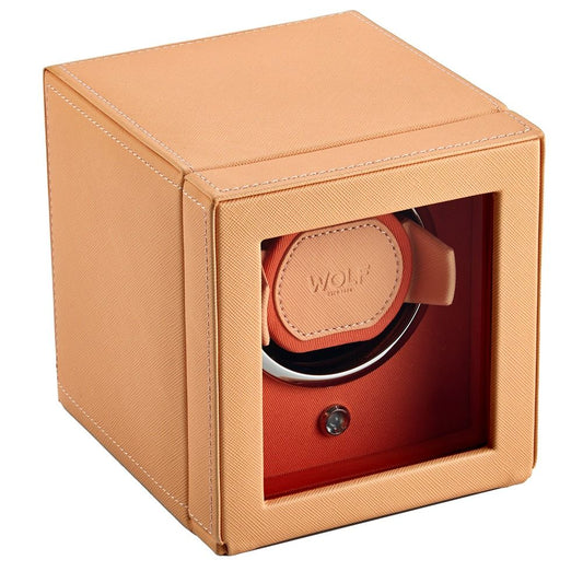 WOLF Cub Single Watch Winder with Cover Seltzer Peach/Orange 461162