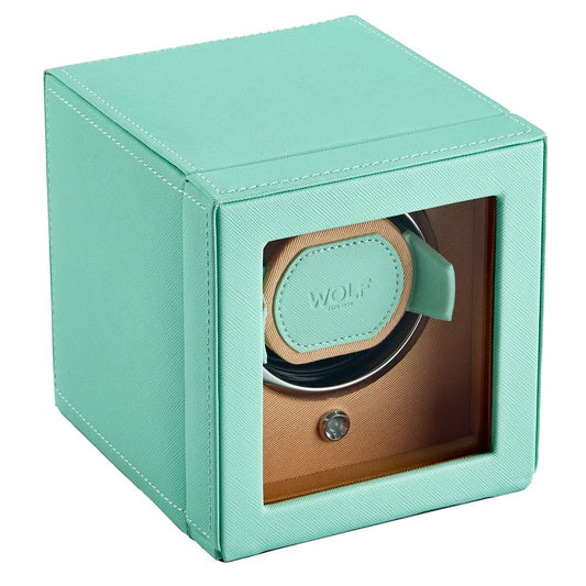 WOLF Cub Single Watch Winder with Cover Seltzer Mint/Peach 461125