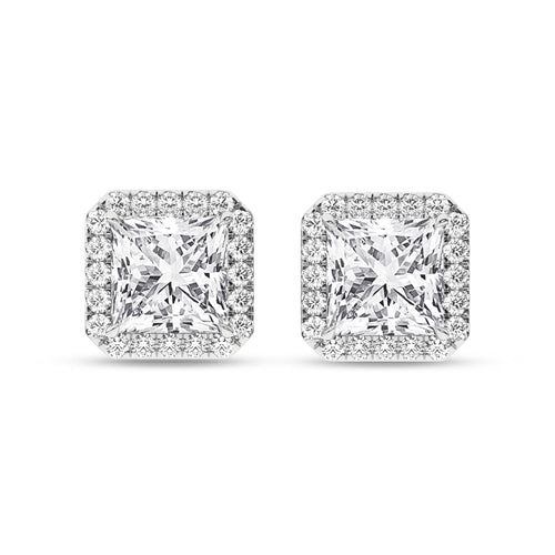 2.25 Carat Lab Grown Diamond Princess Halo Stud Earrings