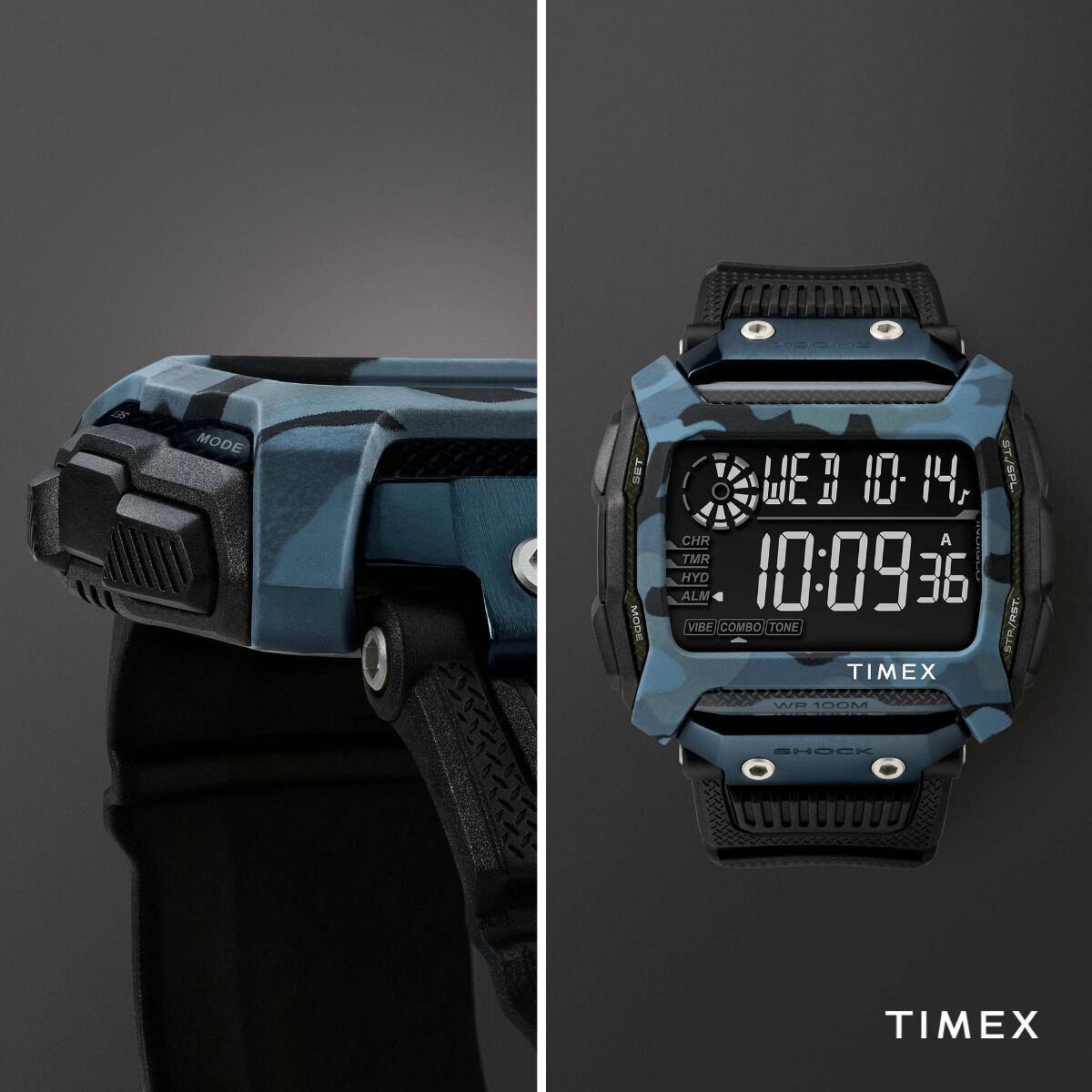 Timex Digital Command Shock 54mm Black Resin Strap Men's Watch TW5M18200