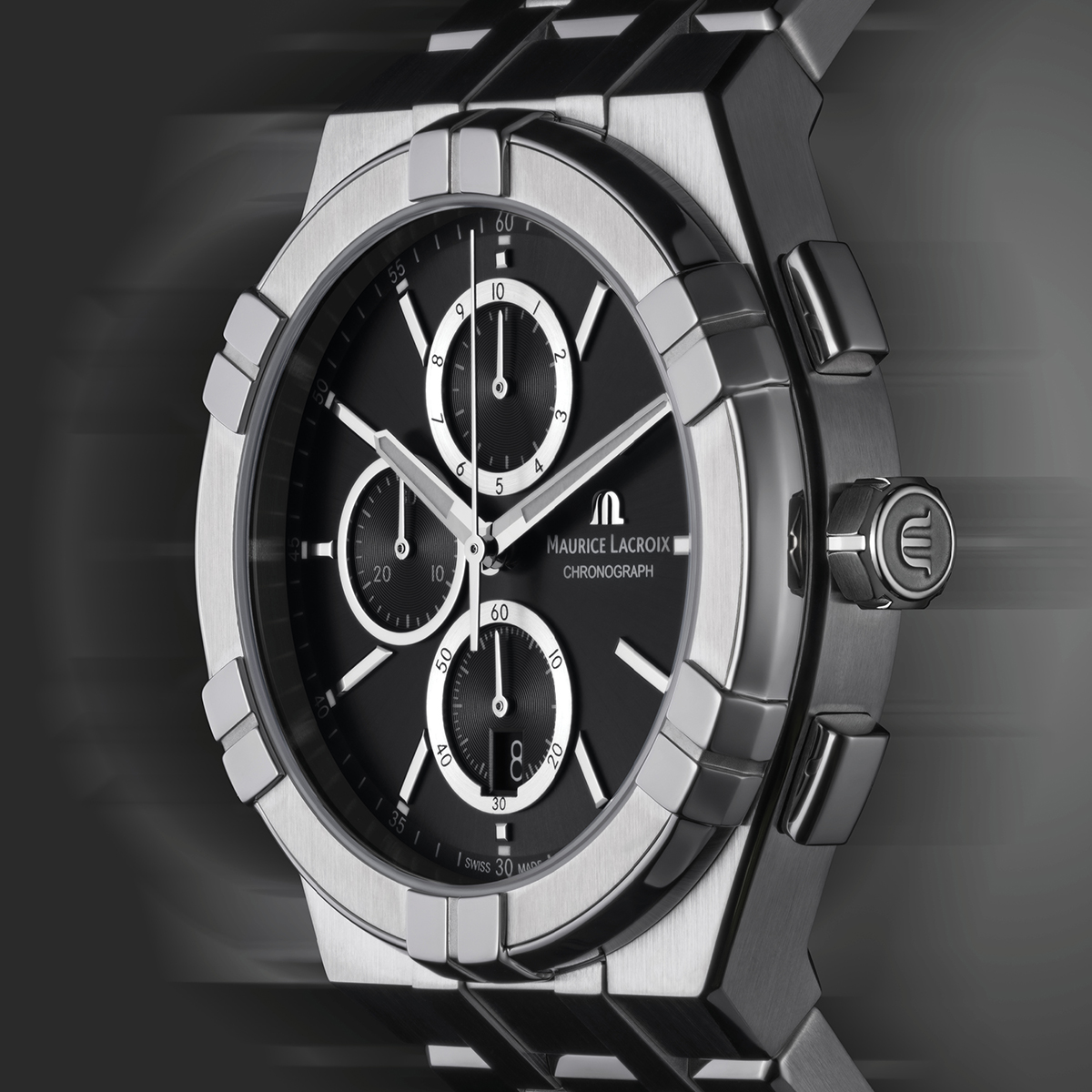 Maurice Lacroix AIKON Quartz Chronograph 42mm Black Dial Men's Watch AI1118-SS002-330-1