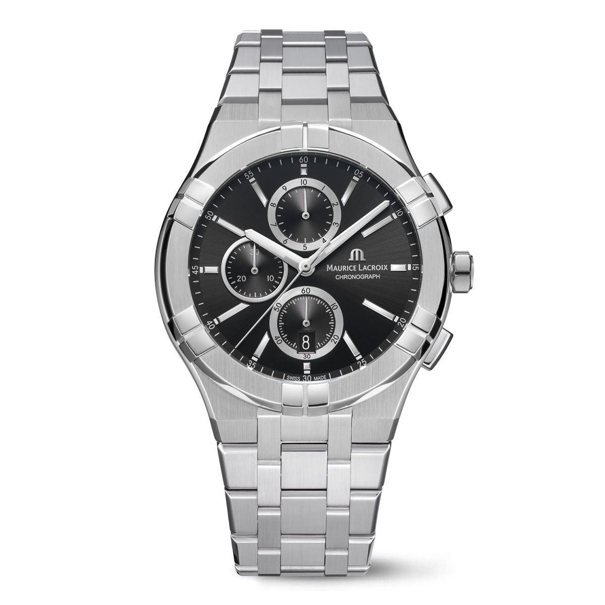 Maurice Lacroix AIKON Quartz Chronograph 42mm Black Dial Men's Watch AI1118-SS002-330-1