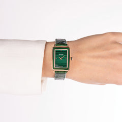 Balmain Eirini 25mm Rectangular Green Leather Strap Women's Watch B43949276