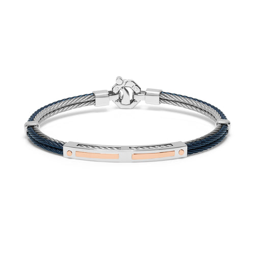 Baraka Men's 18K Rose Gold & Stainless Steel Blue Cable Diamond Bracelet