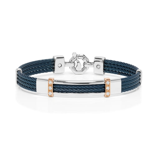 Baraka Men's 18K Rose Gold & Steel Blue Cable Bracelet with White Diamonds
