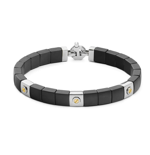 Baraka Men's 18K Yellow Gold Black Ceramic Diamond Bracelet