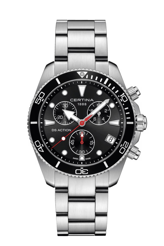 CERTINA クロノグラフ クォーツ腕時計 シルバー/ブラック Certina DS Action Chrono 42mm Black Dial Men's Watch