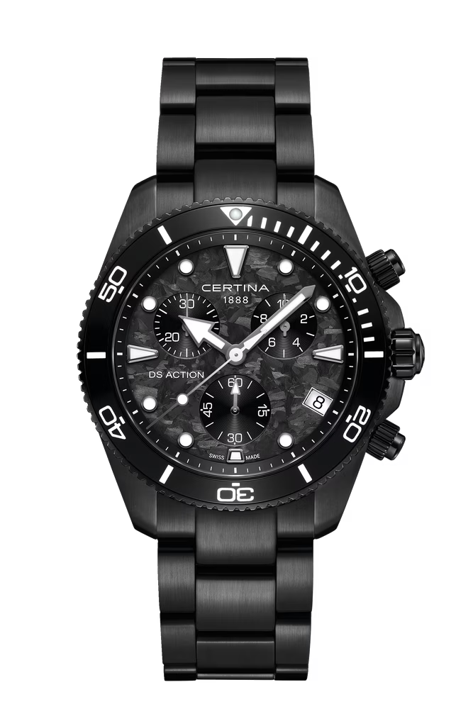 Certina DS Action Chrono 42mm Black Carbon Dial Men's Watch C0484173320100