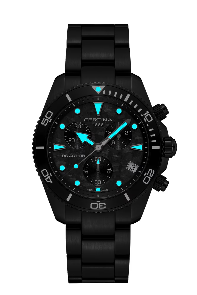 Certina DS Action Chrono 42mm Black Carbon Dial Men's Watch C0484173320100