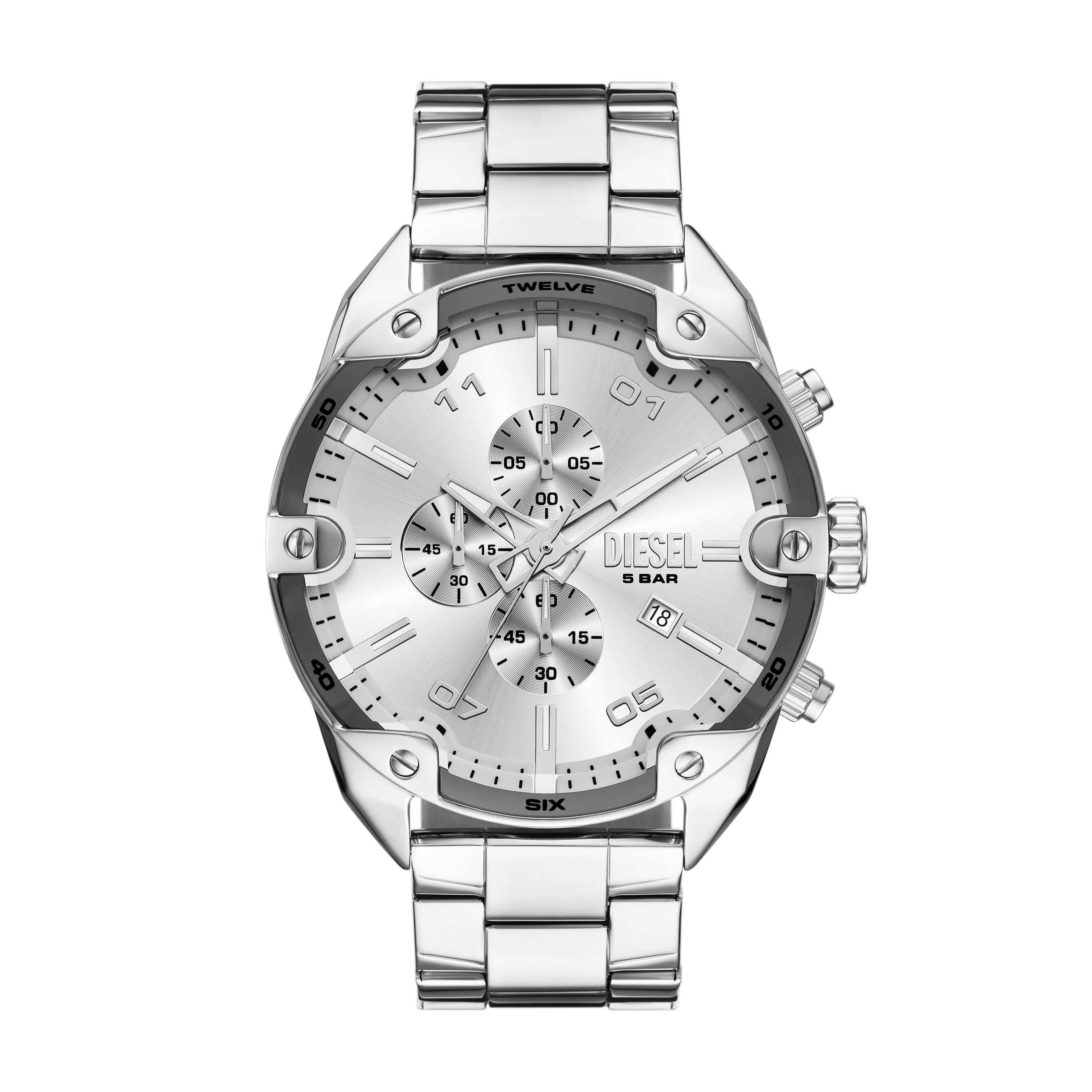 Diesel Spiked 49mm Silver Dial Men's Watch DZ4677