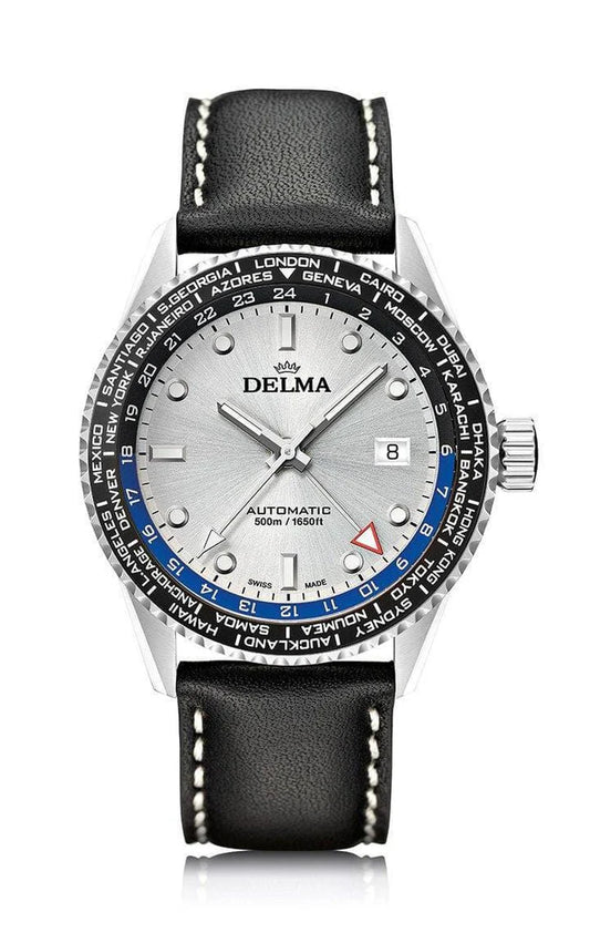 DELMA Cayman Worldtimer Automatic 42mm Silver Sunray Dial Men's Watch 41601.710.6.061