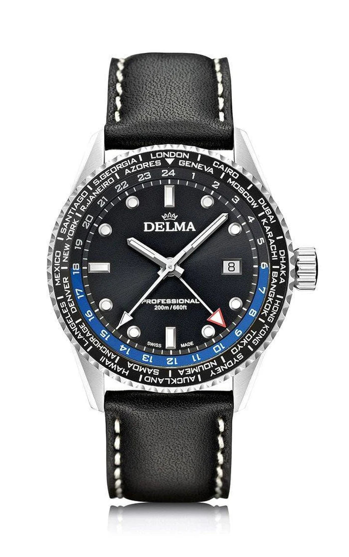 DELMA Cayman Worldtimer 42mm Black Sunray Dial Men's Watch 41601.712.6.031