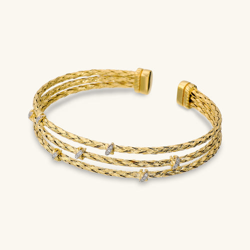 Etrusca Gioielli Multi-Strand Bracelet Diamond-Cut Rope Texture with Cubic Zirconia WSET00969.YG