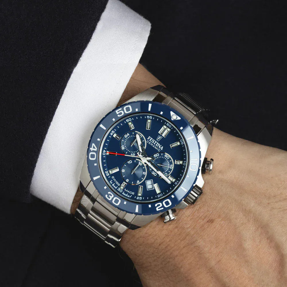 Festina Swiss Chronograph Ceramic 44mm Blue Dial Men's Watch F20042/2