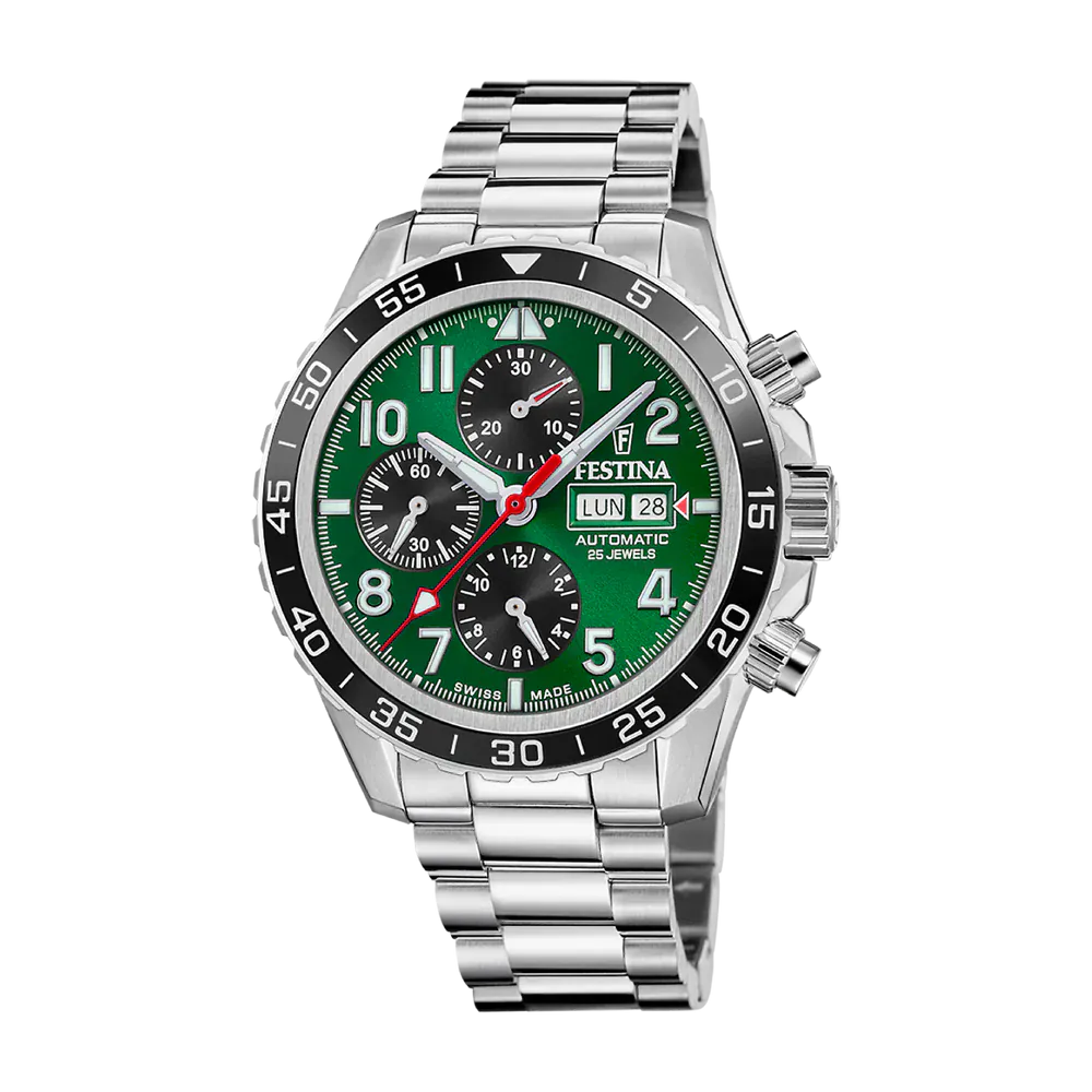 Festina Swiss Made 45mm Aviator North Chrono Green Dial Men's Watch F20055/2
