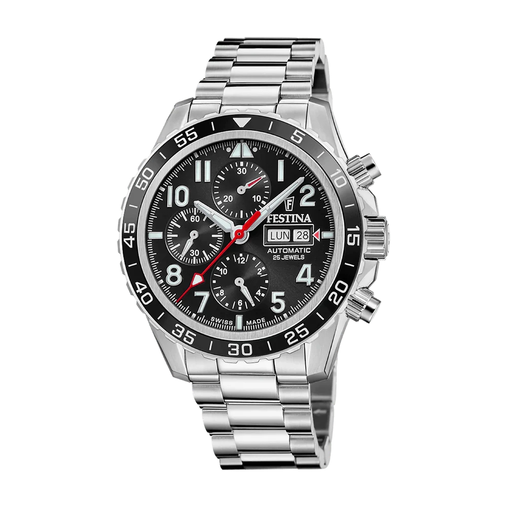 Festina Swiss Made 45mm Aviator North Chrono Black Dial Men's Watch F20055/4