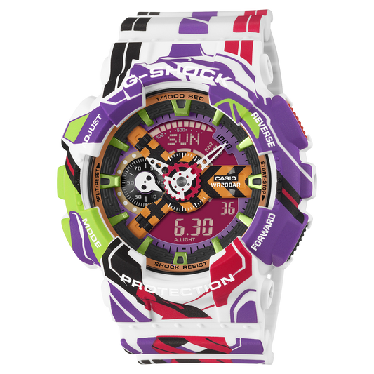 G-Shock Analog-Digital 110 Series EVANGELION Collaboration Model Multicolor Dial 51.2mm Silver Dial Men's Watch GA110EVA307A