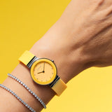 BERING Classic Polished Silver 29mm Yellow Sunray Dial Women's Watch 10129-600