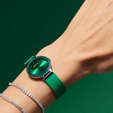 BERING Classic Polished Silver 29mm Green Sunray Dial Women's Watch 10129-808