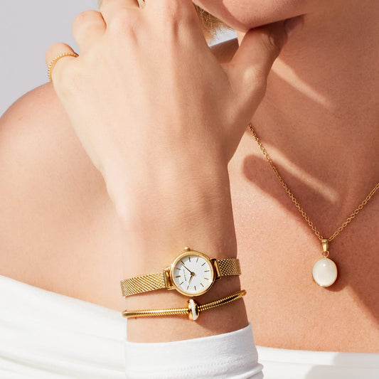 BERING Classic Polished Gold 22mm White Dial Women's Watch 11022-334