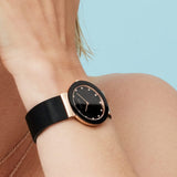 BERING Ceramic Polished Rose Gold 35mm Black Dial Women's Watch 11435-166