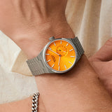 BERING Automatic Matte Silver 41mm Orange Sunray Dial Men's Watch 19441-701