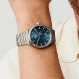 BERING Automatic Brushed Silver 41mm Blue Sunray Dial Men's Watch 19441-Charity