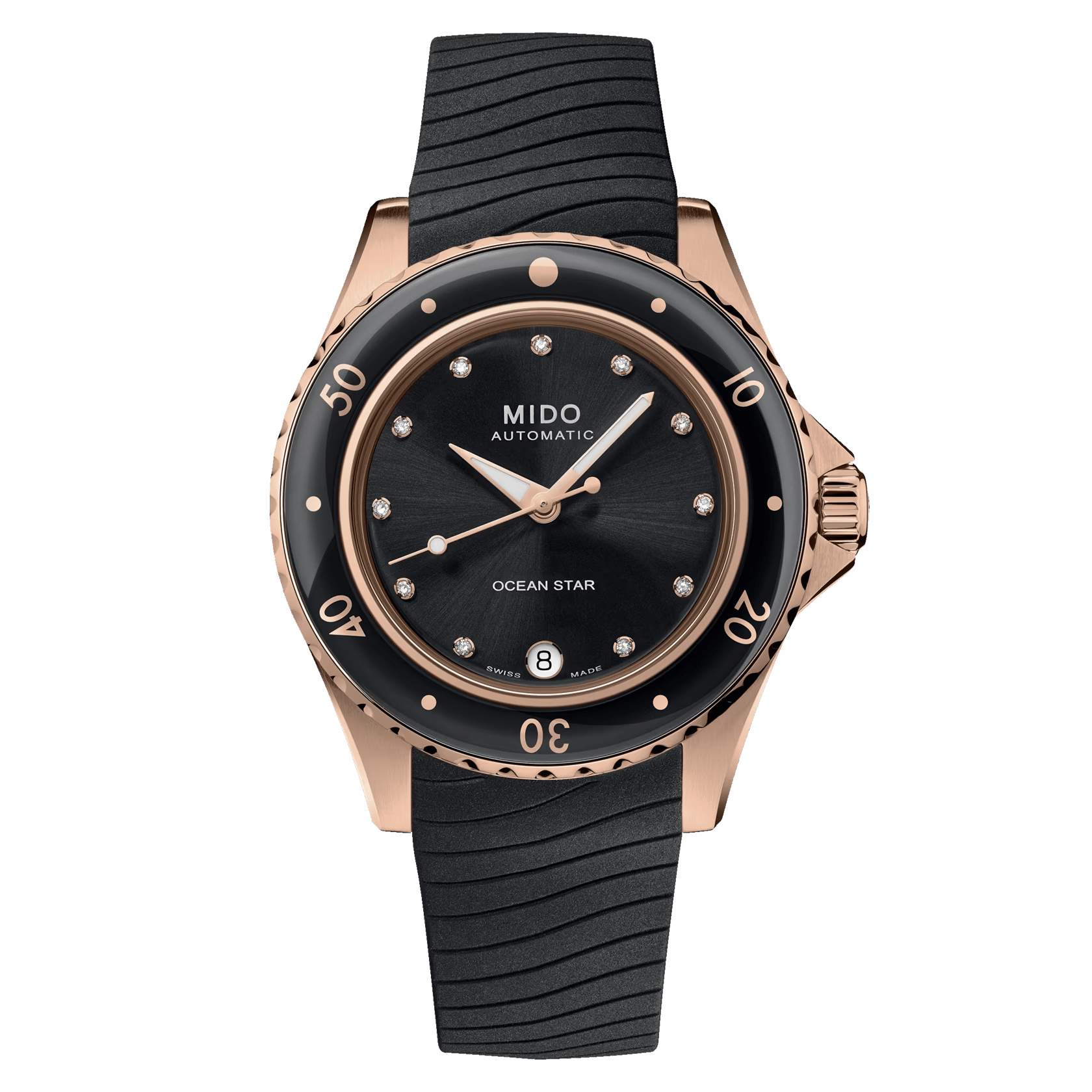 Mido Ocean Star 36.5mm Black-Rose Gold Diamonds Womens' Watch M0262073705600