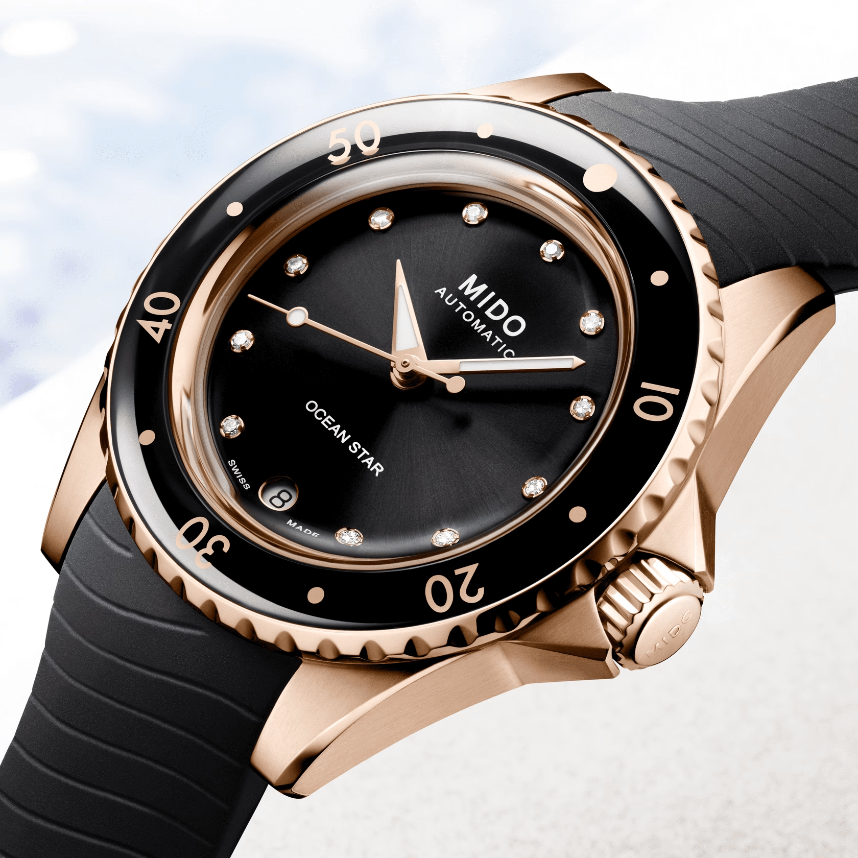 Mido Ocean Star 36.5mm Black-Rose Gold Diamonds Womens' Watch M0262073705600