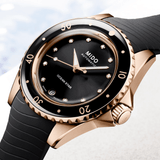 Mido Ocean Star 36.5mm Black-Rose Gold Diamonds Womens' Watch M0262073705600