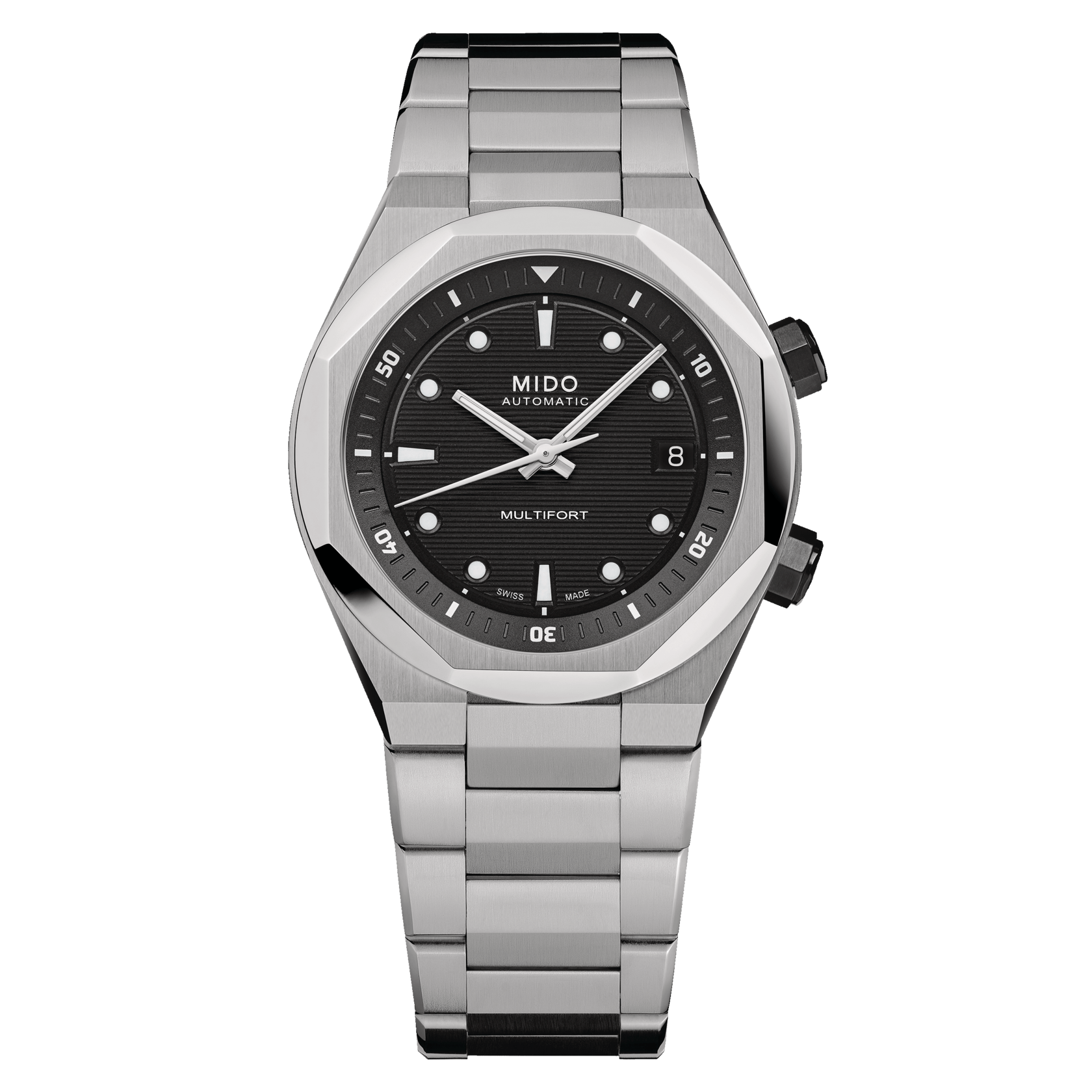 Mido Multifort 8 Two Crowns 40mm Black Dial Steel Men's Watch M0475071105100