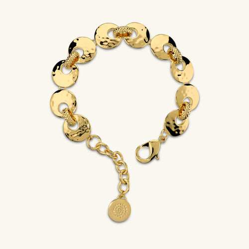 Etrusca Gioielli Bracelet with Discs and Rondelles Hammered and Beaded Finish WSET00959.YG