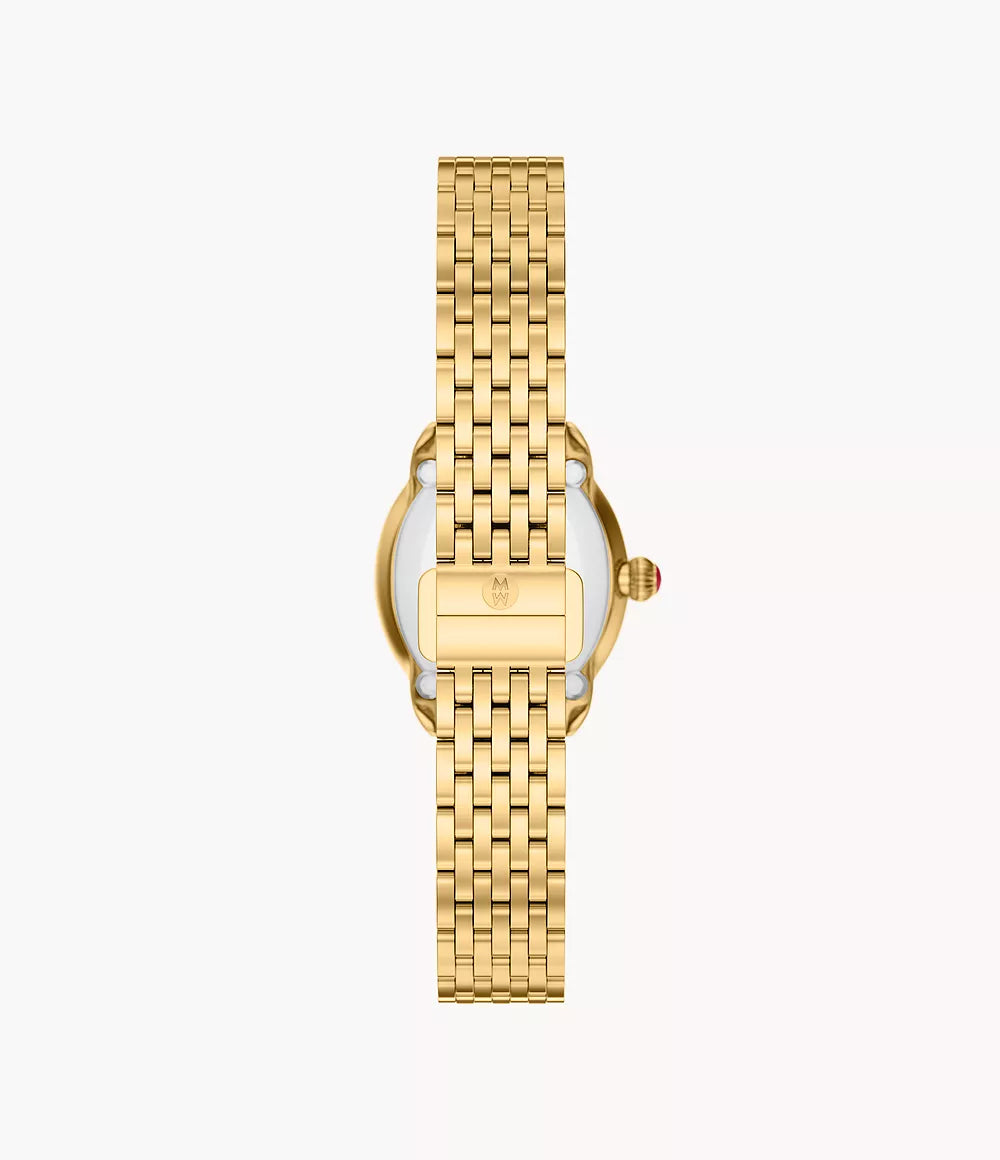 MICHELE Serein Oval Diamond 18K Gold-Plated 27mm White Mother of Pearl Dial Women's Watch MWW21H000003