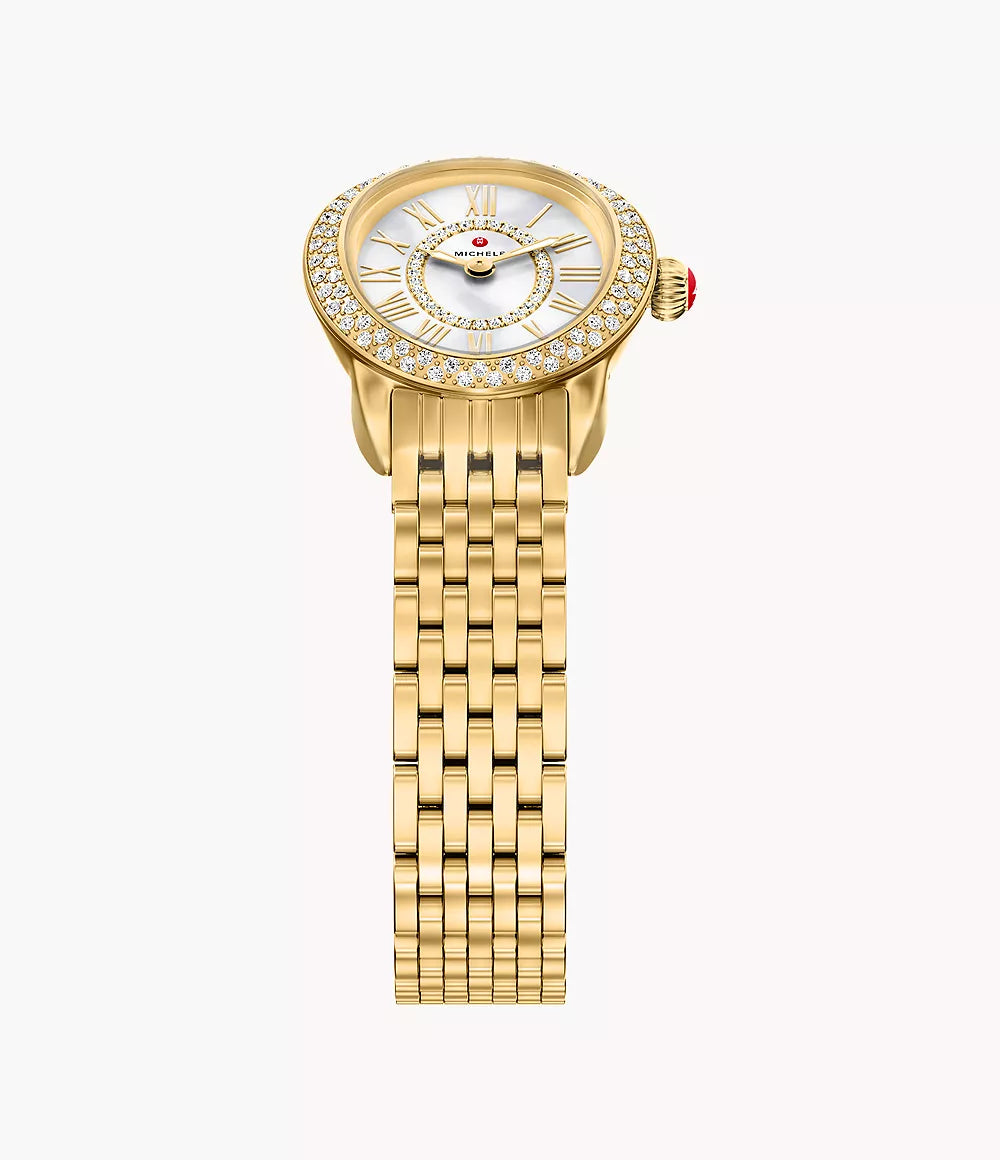 MICHELE Serein Oval Diamond 18K Gold-Plated 27mm White Mother of Pearl Dial Women's Watch MWW21H000003