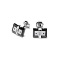 Baraka Men's Stainless Steel & Black Ceramic Cufflinks with White Diamonds