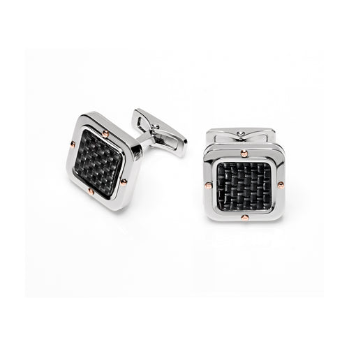 Baraka Men's 18K Rose Gold, Stainless Steel & Carbon Fiber Cufflinks