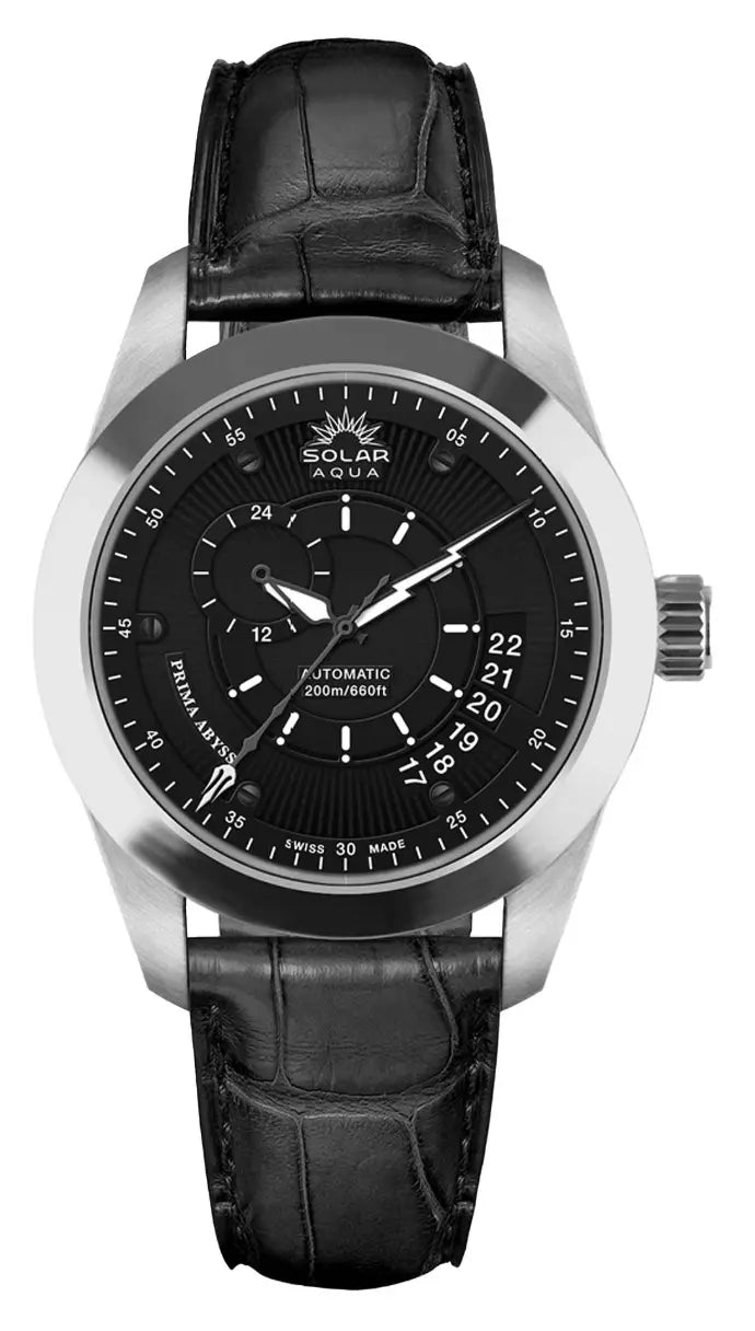 SOLAR AQUA Prima Abyss Leather Deep Black 42mm Black Dial Men's Watch SA0010-0021