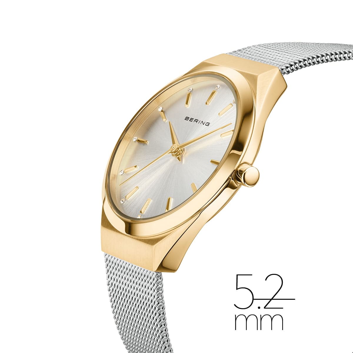 BERING Ultra Slim Polished/Brushed Gold 29mm Silver Sunray Dial Women's Watch 18729-010