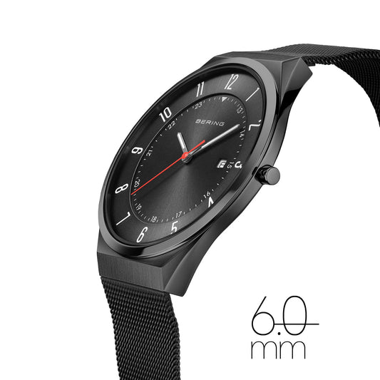 BERING Ultra Slim Polished/Brushed Black 40mm Black Sunray Dial Men's Watch 18740-222