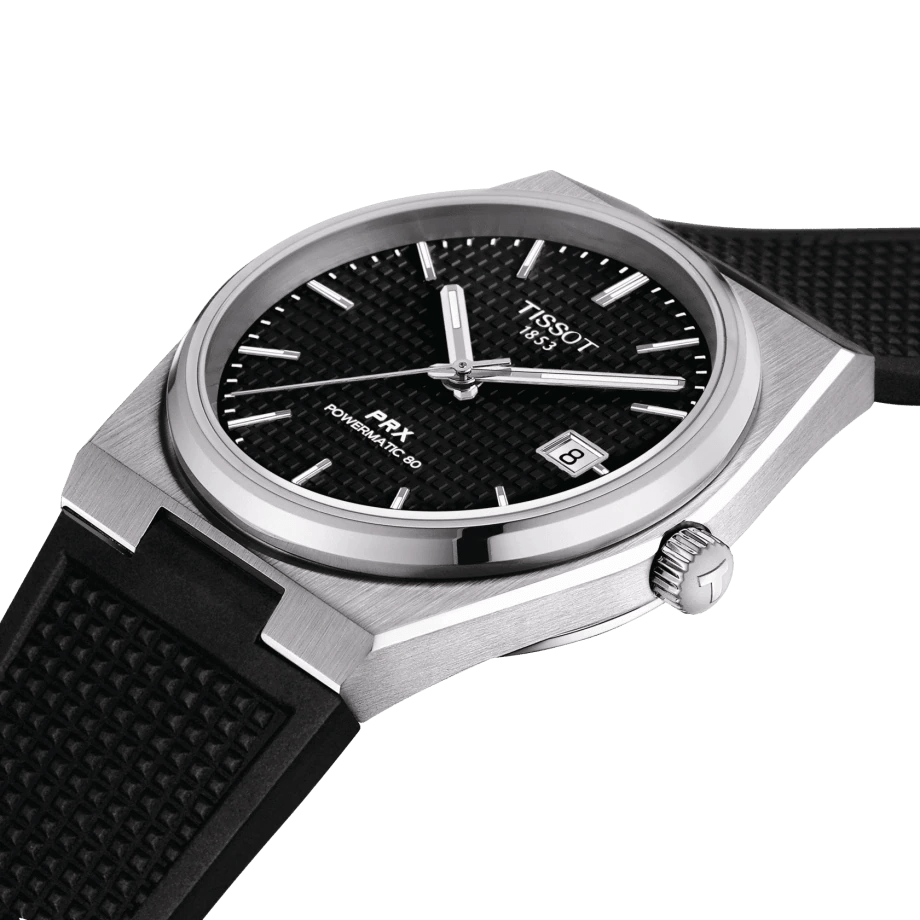 Tissot PRX Powermatic 80 Black Dial Rubber Strap Men's Watch T1374071705100