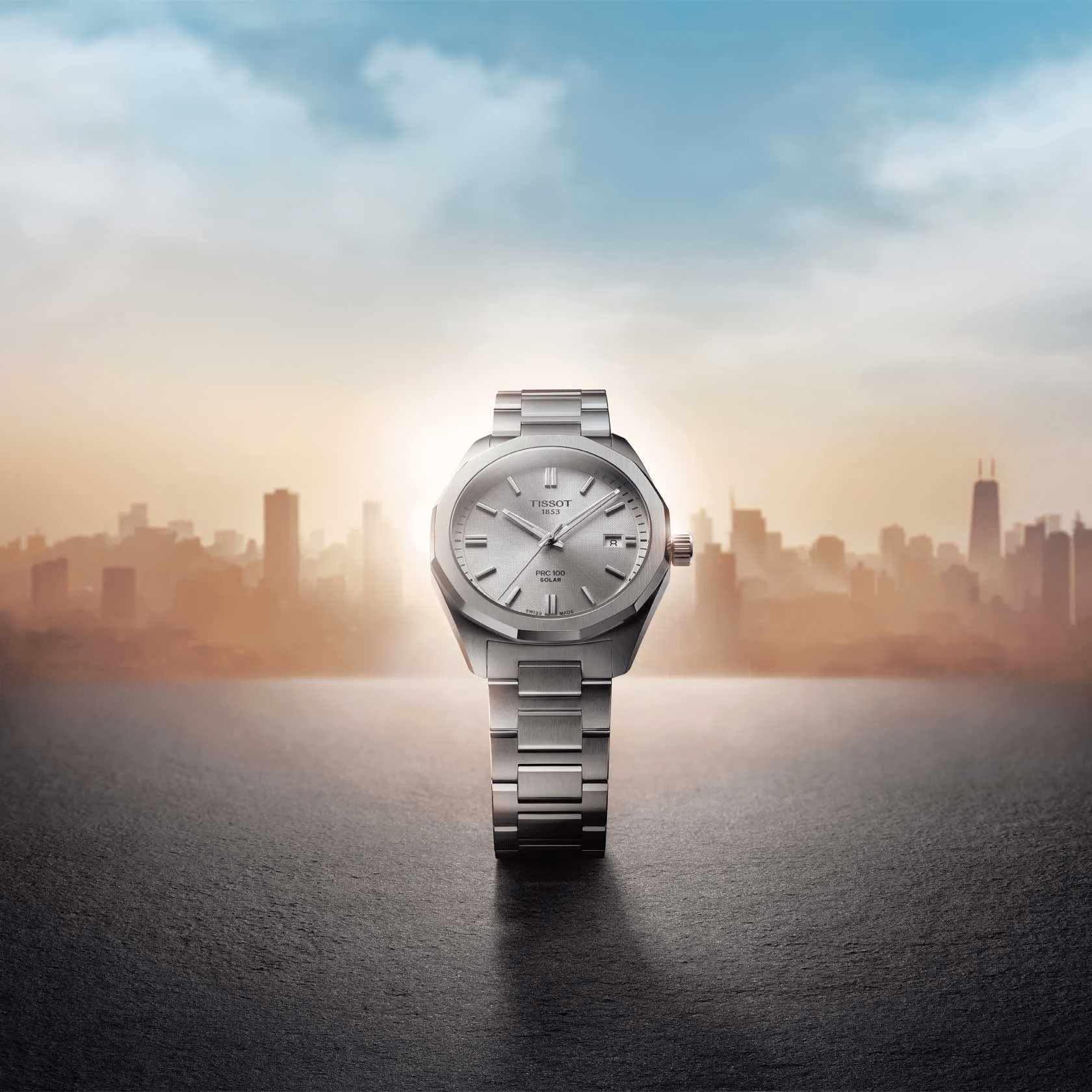 Tissot PRC 100 Solar 39mm Silver Dial Men's Watch T1514221103100