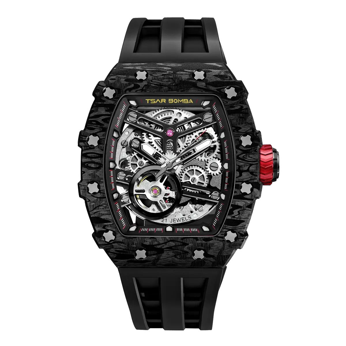 Tsar Bomba Elemental Carbon 43mm Black Skeleton Dial Men's Watch TB8208CF-38