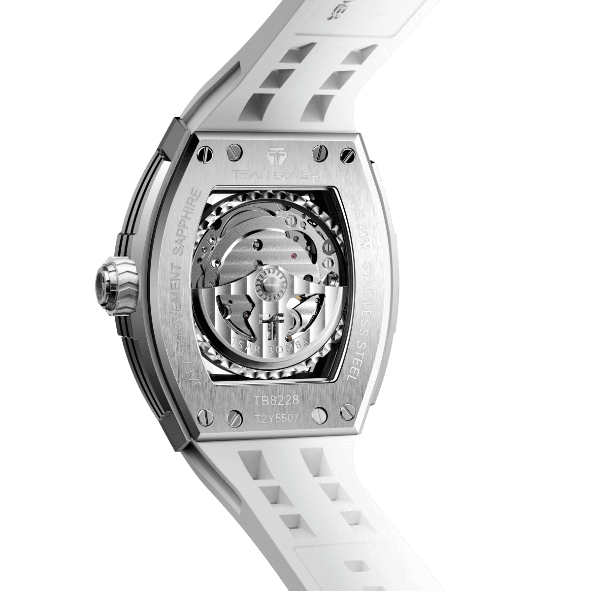 Tsar Bomba Elemental Carbon 45mm Silver Skeleton Dial Men's Watch TB8228CF-04