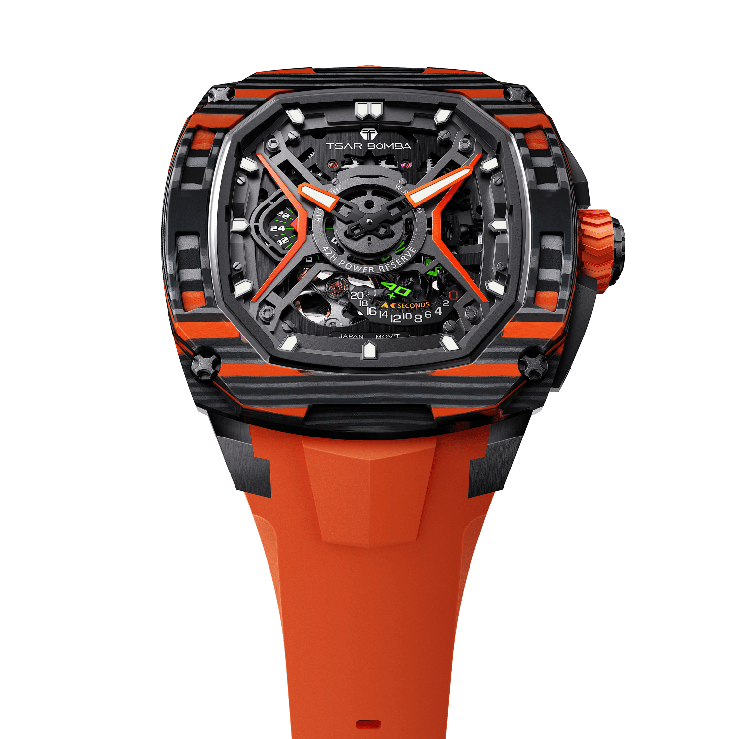 Tsar Bomba Dark Matter 5 43mm Orange Skeleton Dial Men's Watch TB8605-03