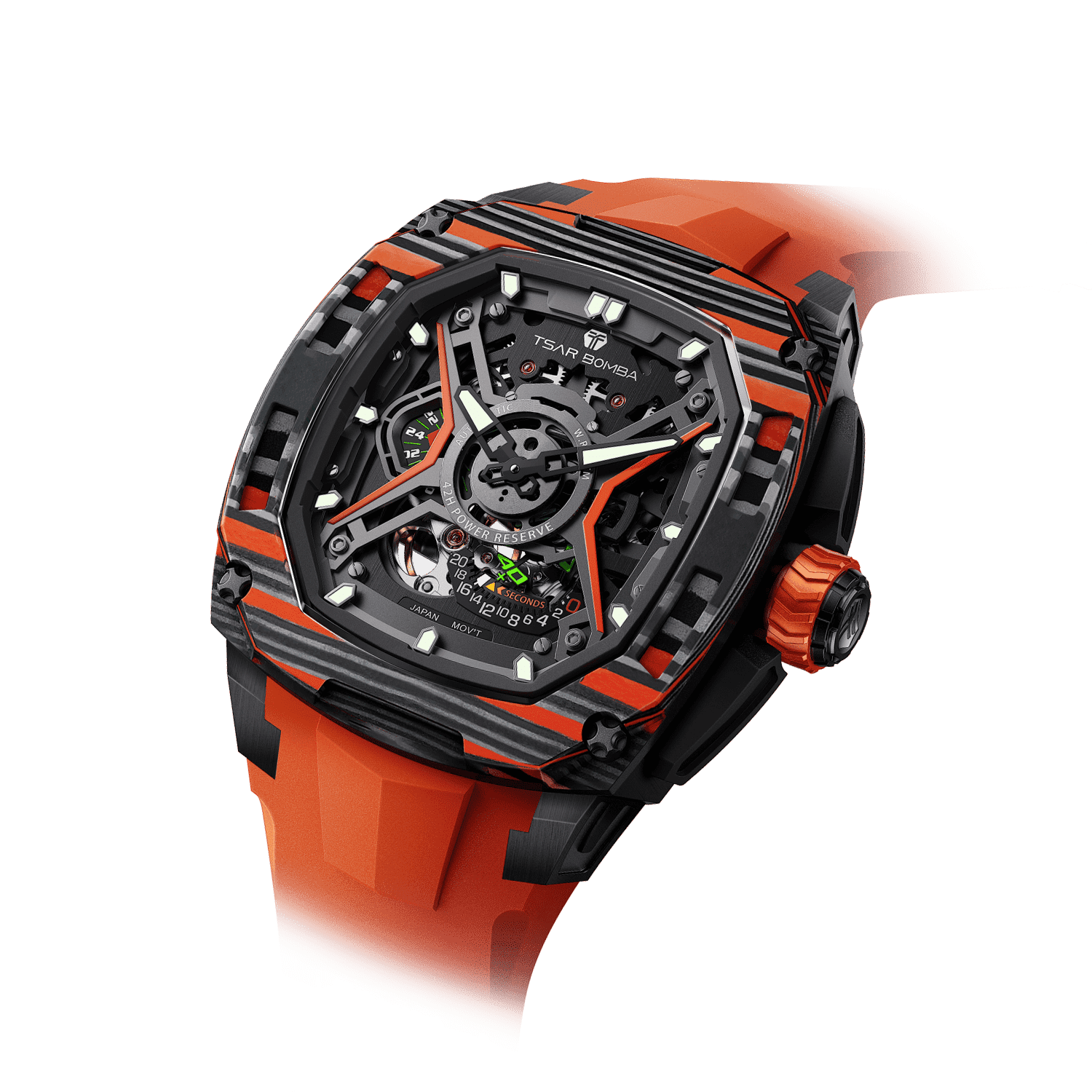 Tsar Bomba Dark Matter 5 43mm Orange Skeleton Dial Men's Watch TB8605-03
