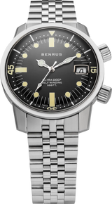 Benrus Ultra-Deep 36.5mm Black Dial Men's Watch UD-SA-BK-SS