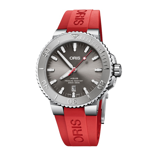 Oris Aquis Date Relief 43.5mm Red Rubber Strap Men's Watch 01 733 7730 4153-07 4 24 66EB